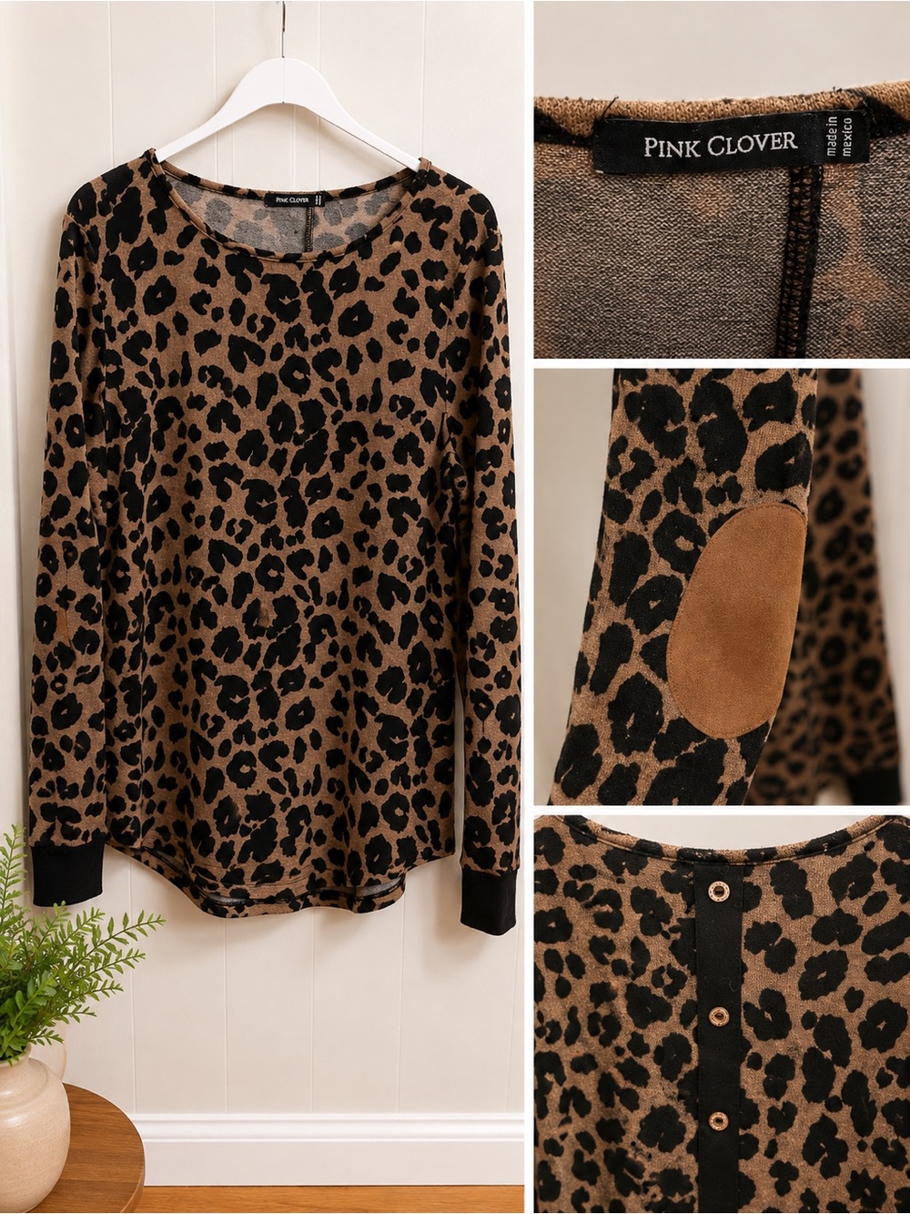 Pink Clover Brown and Black Leopard Print Long Sleeve Sweatshirt